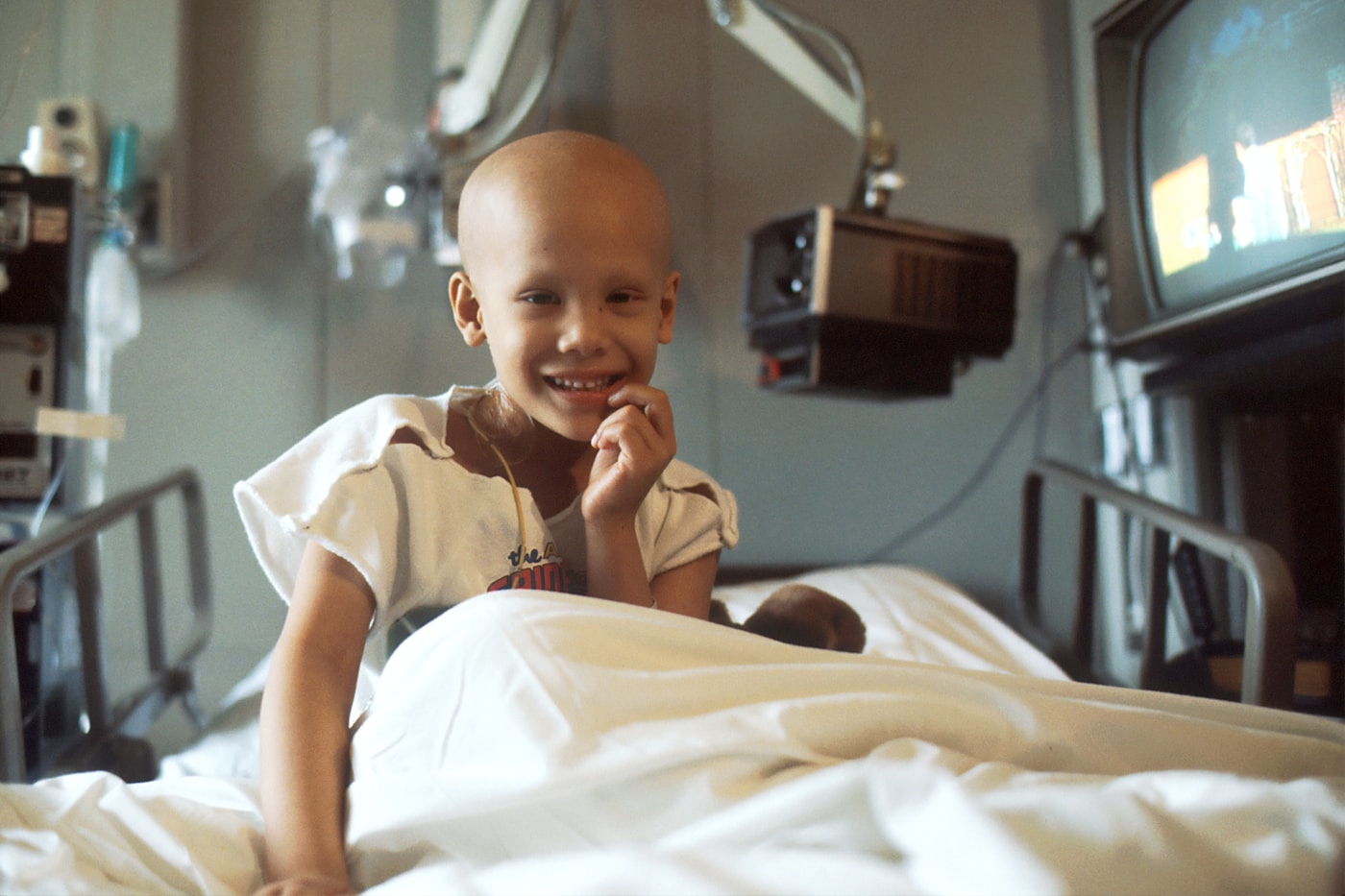 Young child receiving treatment in a hospital room