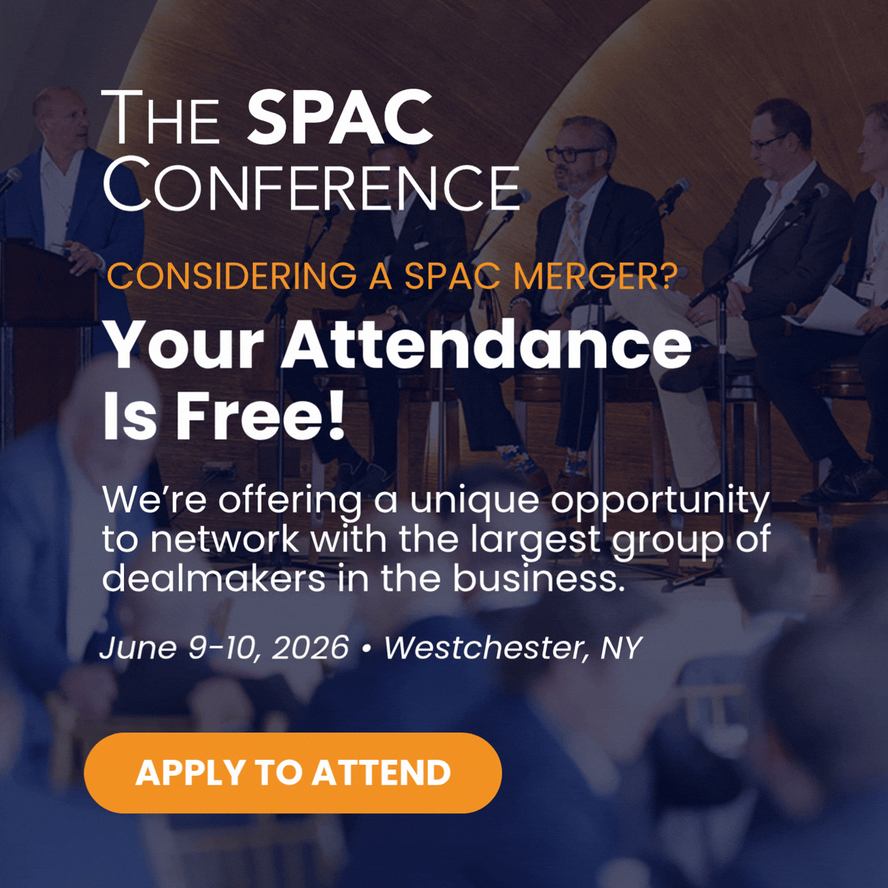 Animated square free attendance display ad for The SPAC Conference